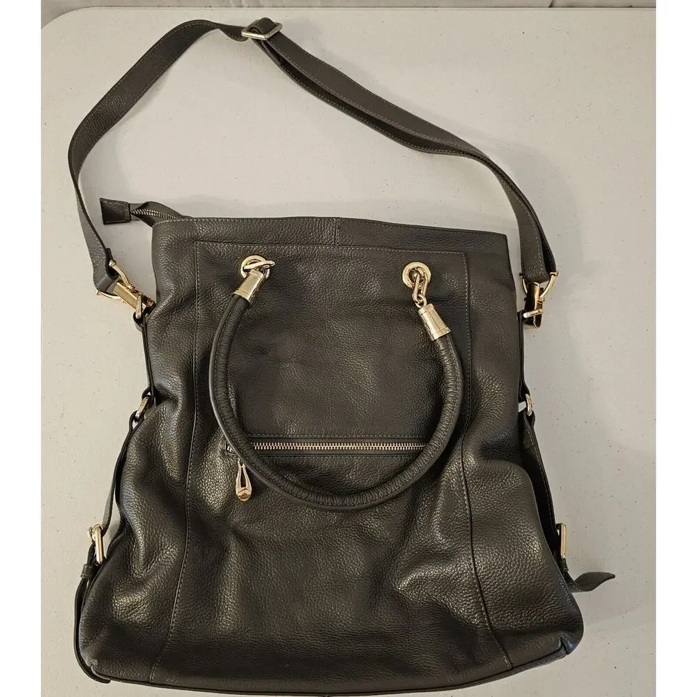 Kristen Bell for Erica Anenberg Sutton Grey Leather GoldTote Boho Bag W/dust bag